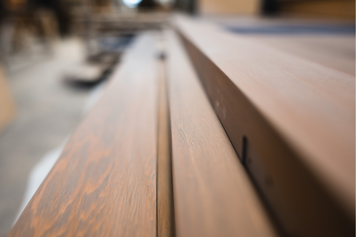 Closeup of finished wooden beams